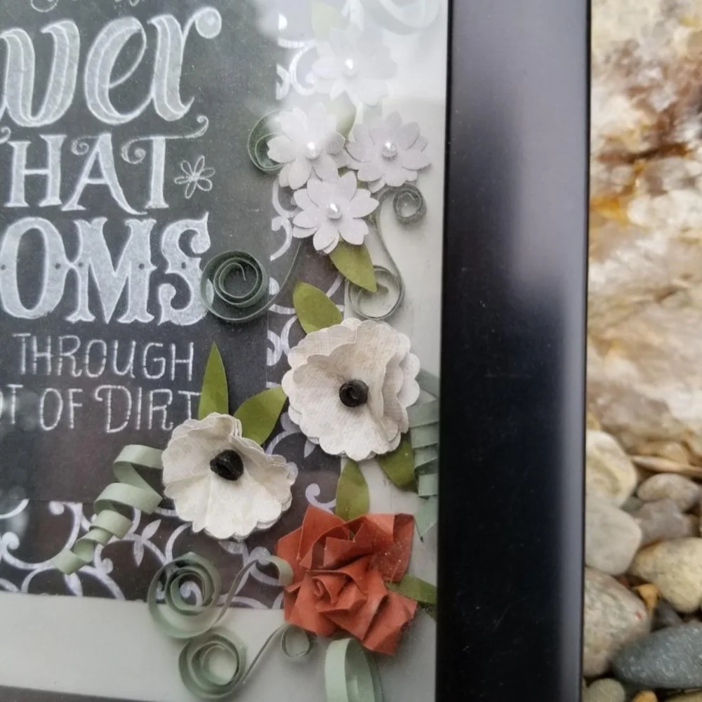 Hand made Paper art work in shadow box frame